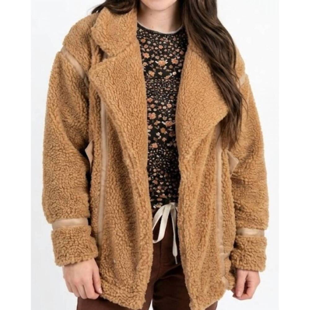 NEW KATYDID sherpa teddy jacket in brown